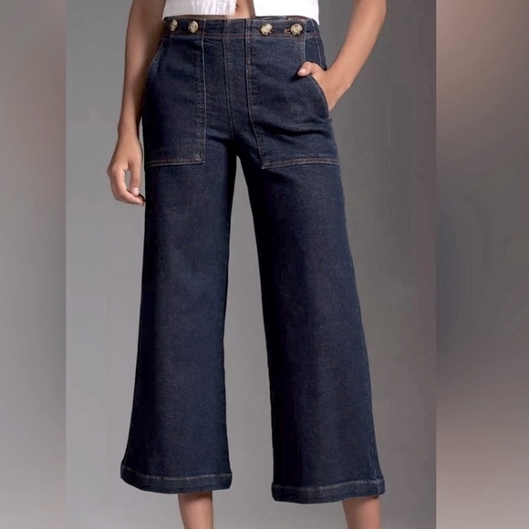 Anthropoligie Pilcro Kit Cropped High-Rise Wide-Leg Utility Jeans, Size … - Picture 1 of 12